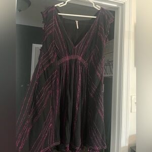 Free People Black Maxi Dress with Pink Stripes